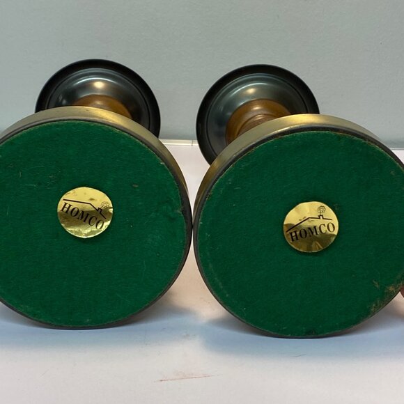 Vintage Wood Brass Set of 2 Candle Holders Homco Gold Tone 9.5"x4" MCM Retro - Picture 10 of 16